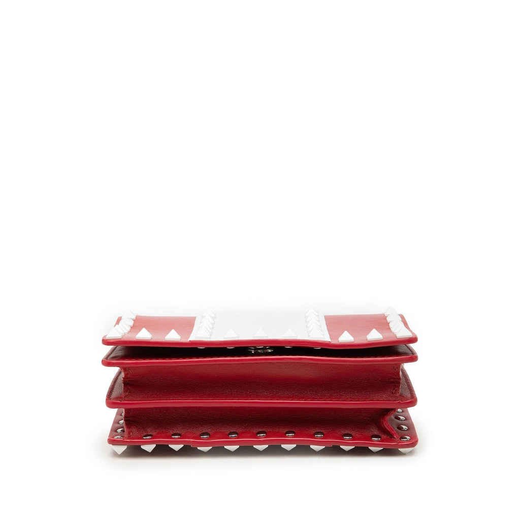 Valentino Leather Colorblock Rockstud Wallet on Chain - Red/White