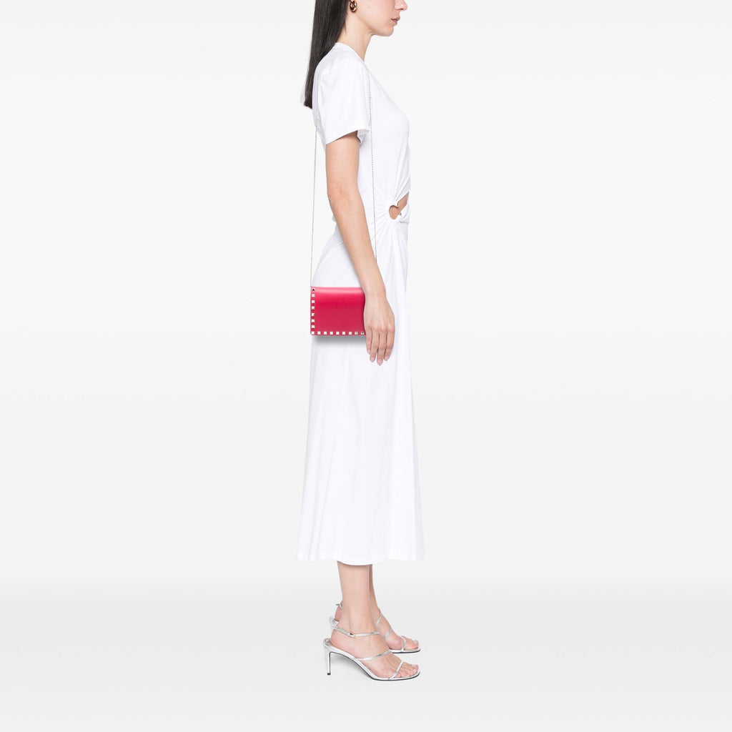Valentino Leather Rockstud Chain Pouch Crossbody Bag - Pink