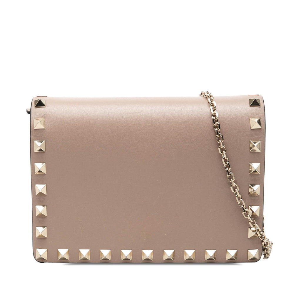 Valentino Leather Rockstud Chain Pouch Crossbody Bag - Pink