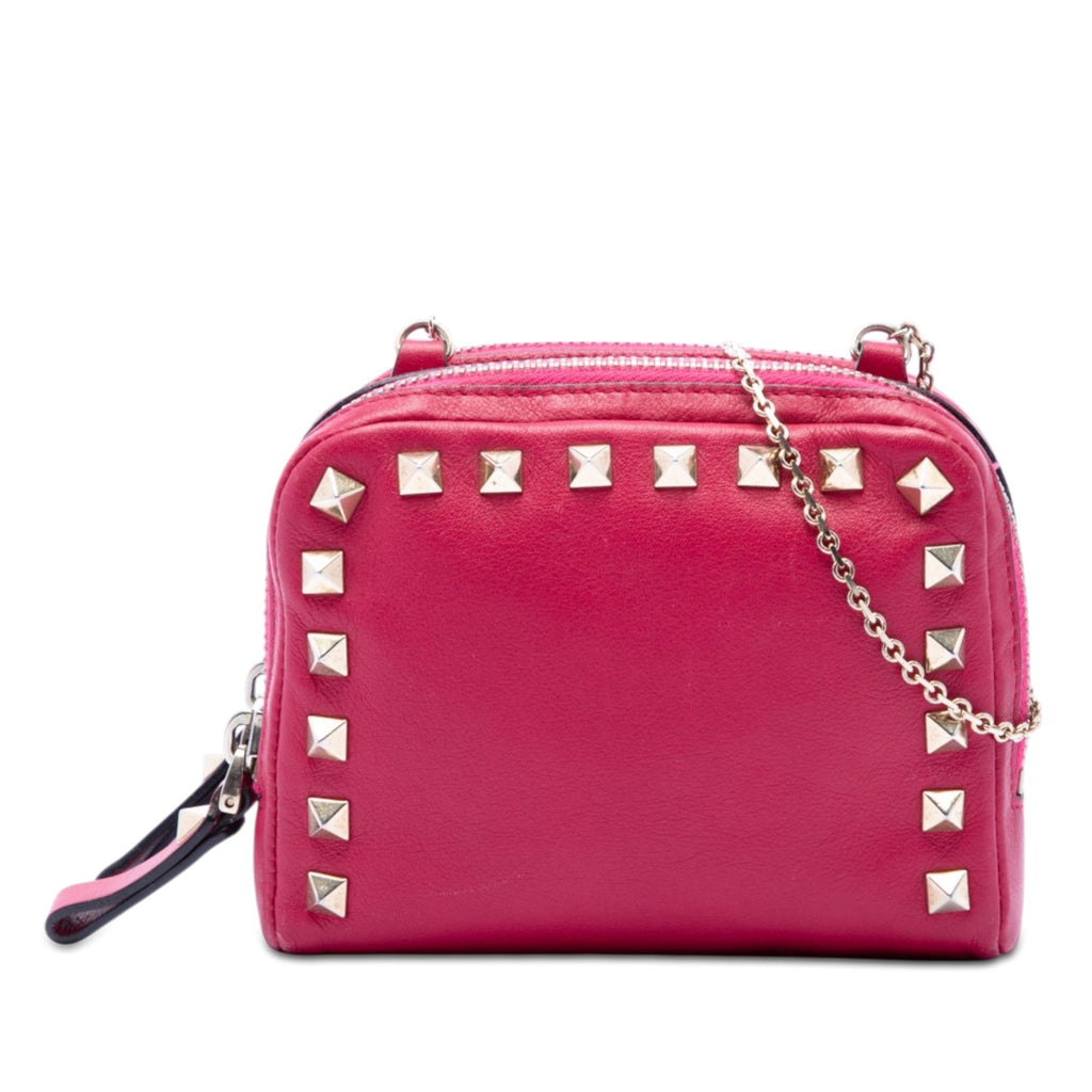 Valentino Leather Rockstud Double Zip Chain Crossbody Bag - Pink