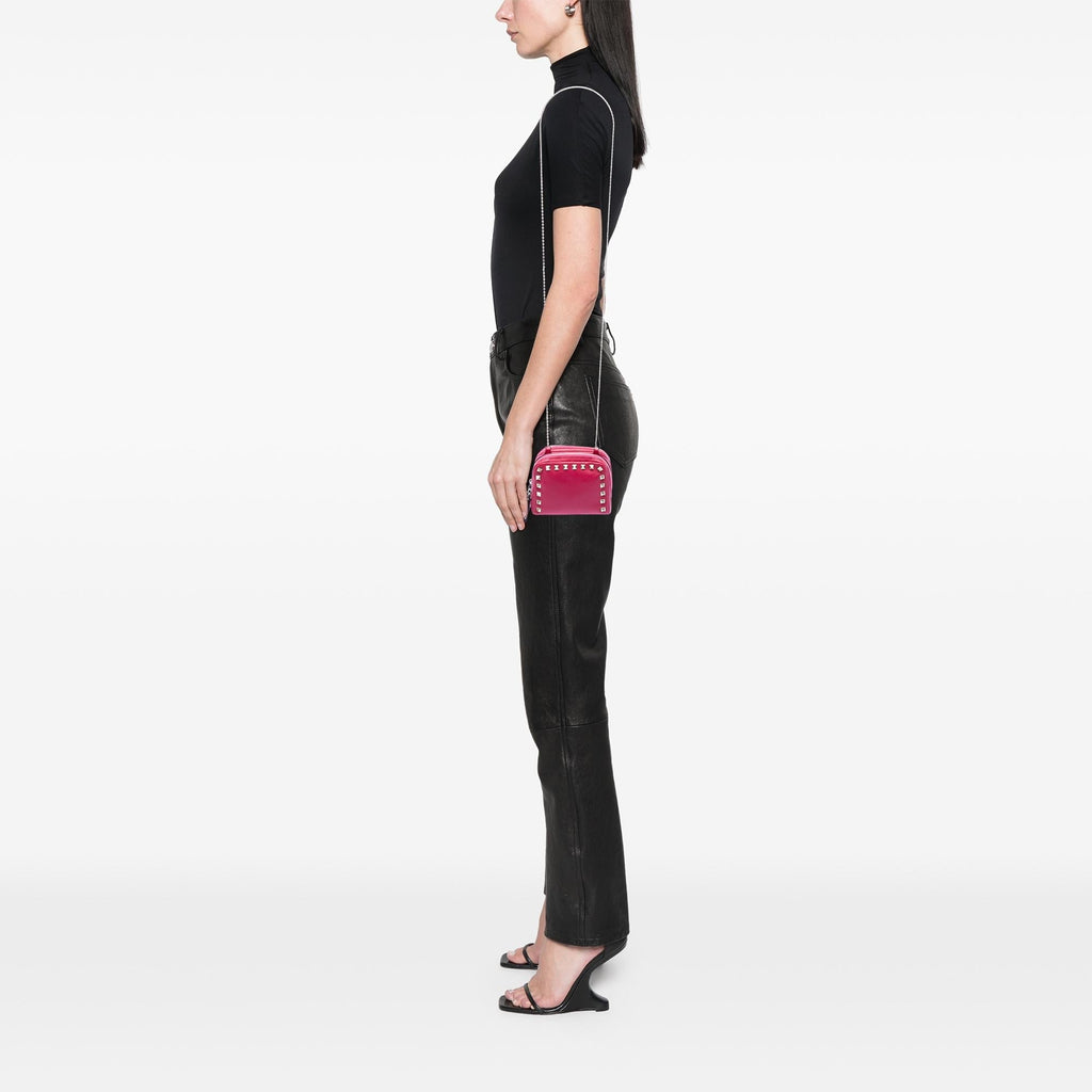 Valentino Leather Rockstud Double Zip Chain Crossbody Bag - Pink