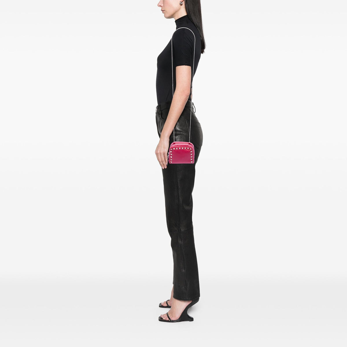 Valentino Leather Rockstud Double Zip Chain Crossbody Bag - Pink