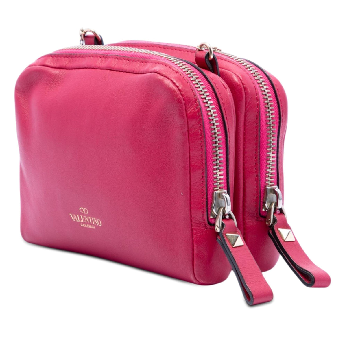 Valentino Leather Rockstud Double Zip Chain Crossbody Bag - Pink