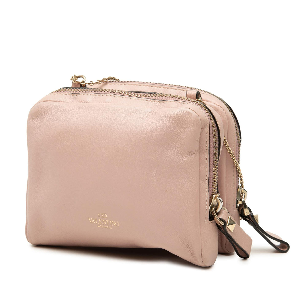 Valentino Leather Rockstud Double Zip Crossbody Bag - Pink