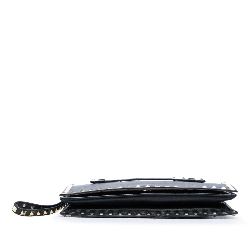 Valentino Leather Rockstud Flap Clutch - Black