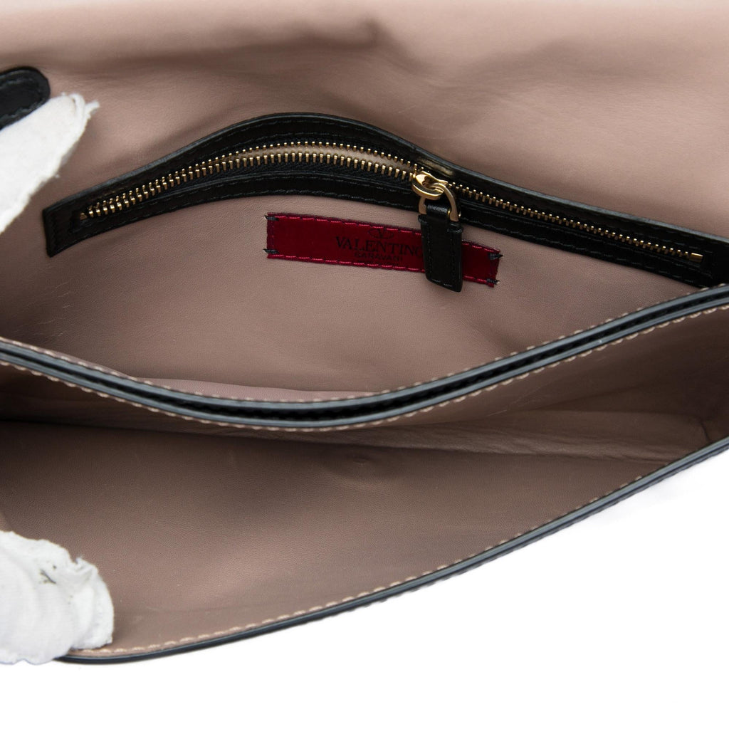 Valentino Leather Rockstud Flap Clutch - Black