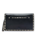 Valentino Leather Rockstud Flap Clutch - Black