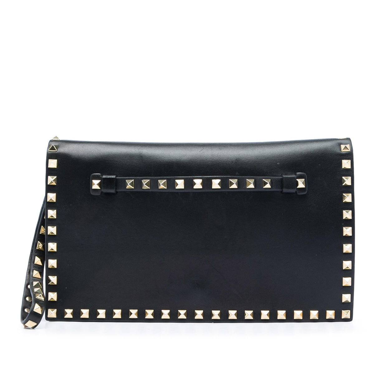 Valentino Leather Rockstud Flap Clutch - Black