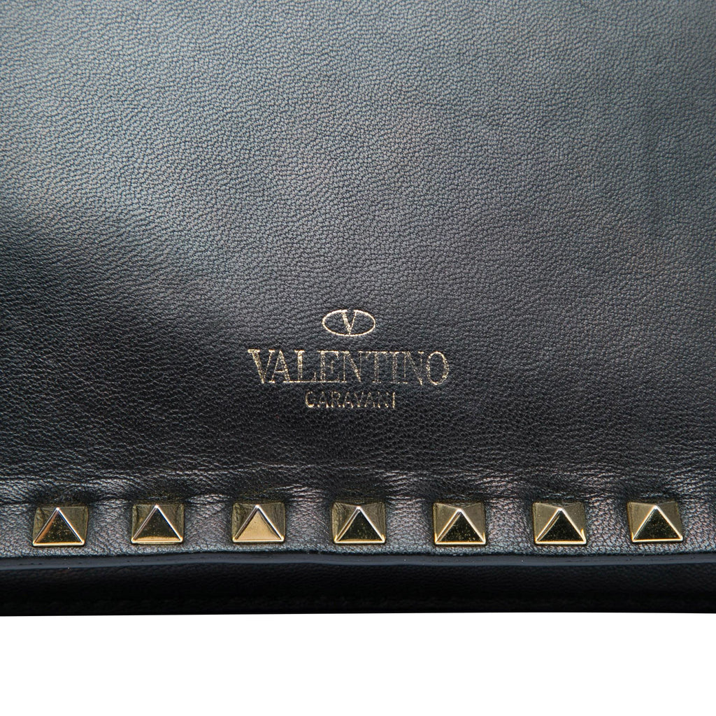 Valentino Leather Rockstud Flap Clutch - Black