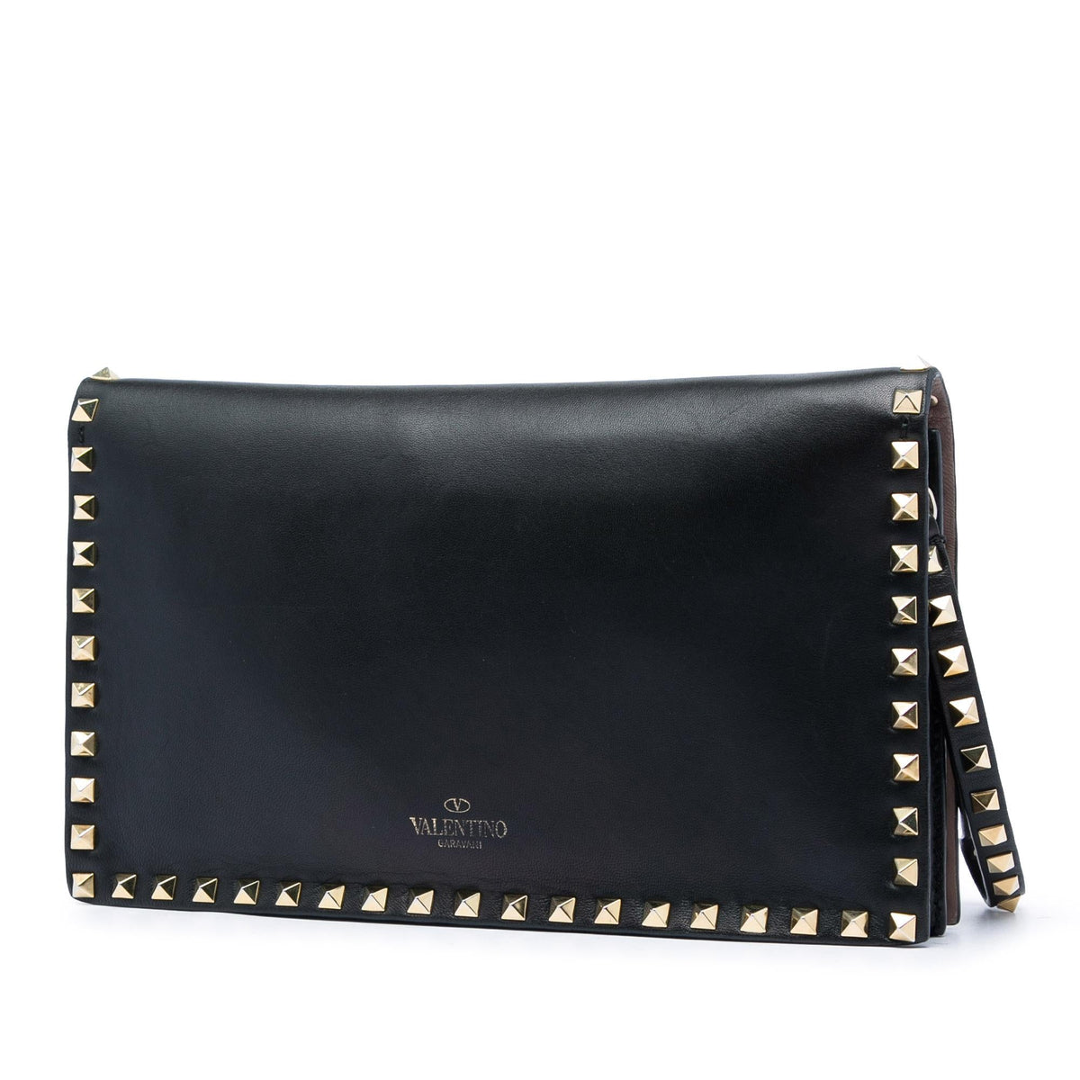 Valentino Leather Rockstud Flap Clutch - Black