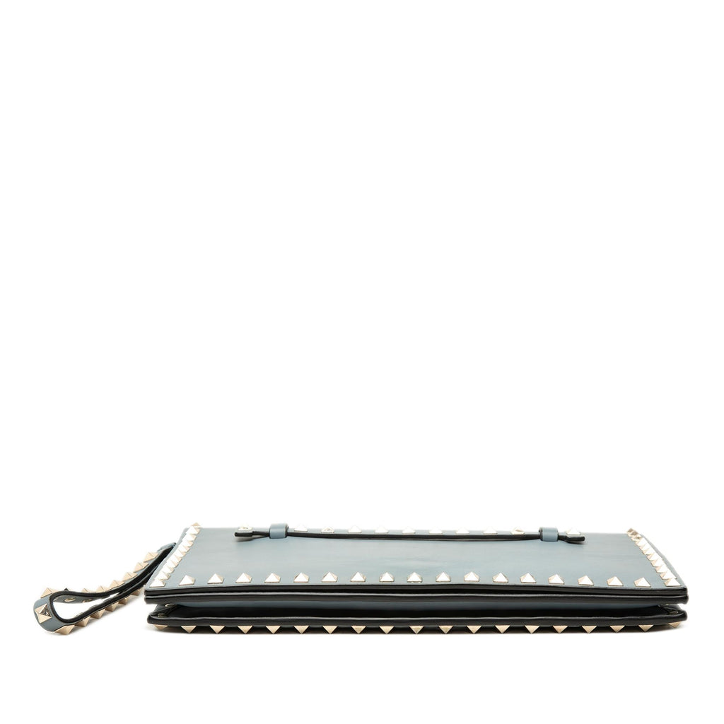 Valentino Leather Rockstud Flap Clutch - Blue