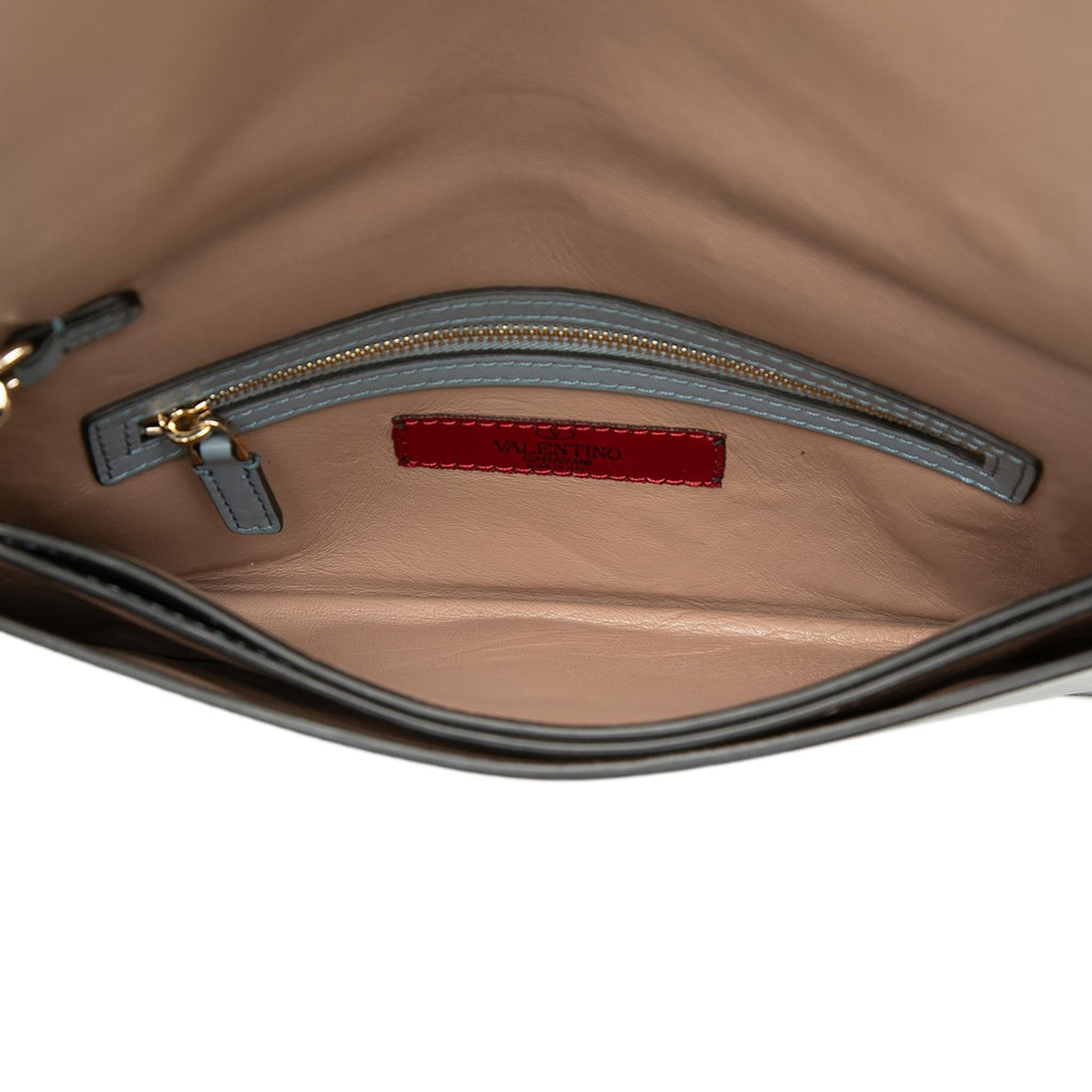Valentino Leather Rockstud Flap Clutch - Blue