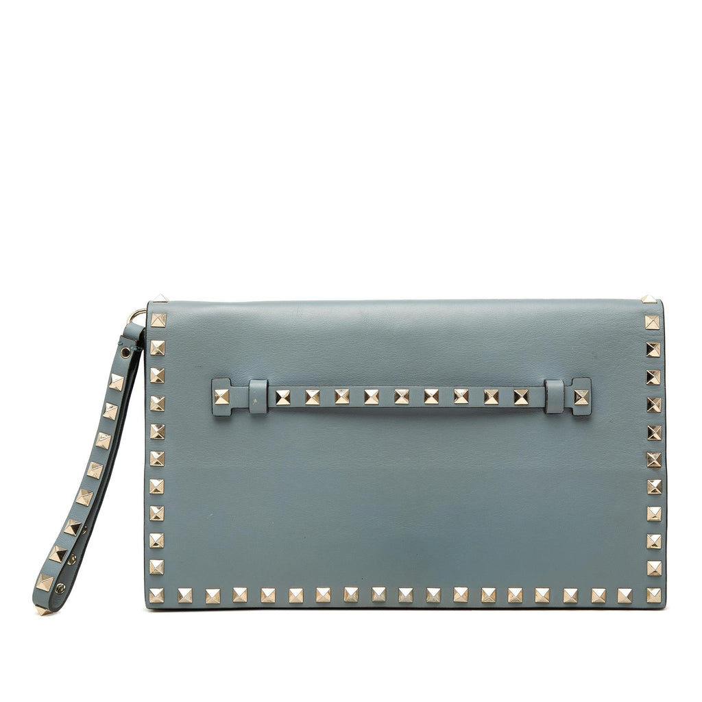 Valentino Leather Rockstud Flap Clutch - Blue