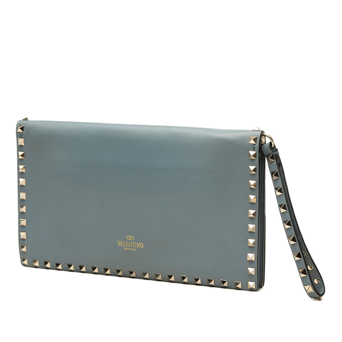 Valentino Leather Rockstud Flap Clutch - Blue