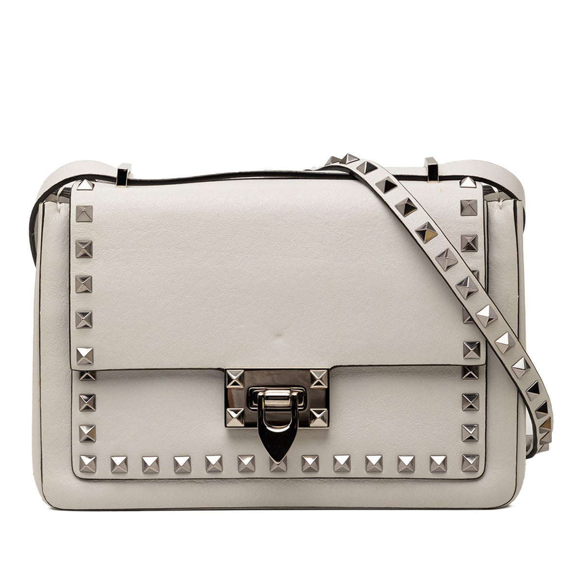 Valentino Leather Rockstud Flip Lock Crossbody Bag - Grey