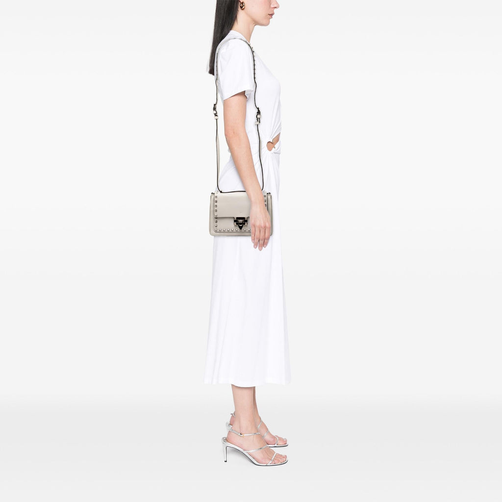 Valentino Leather Rockstud Flip Lock Crossbody Bag - Grey