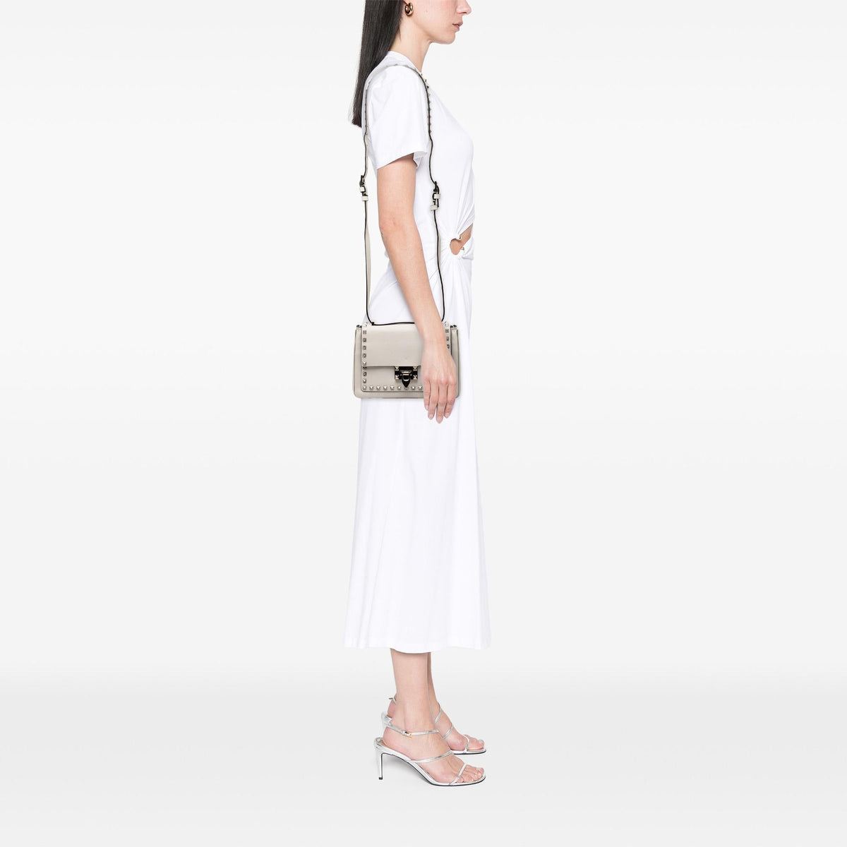 Valentino Leather Rockstud Flip Lock Crossbody Bag - Grey
