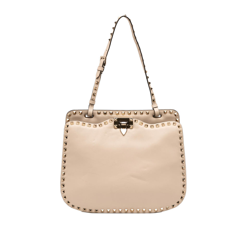 Valentino Leather Rockstud Shoulder Bag - Beige