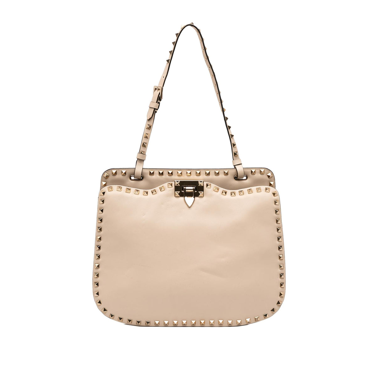 Valentino Leather Rockstud Shoulder Bag - Beige