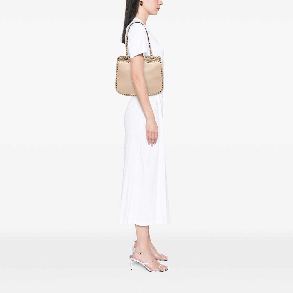 Valentino Leather Rockstud Shoulder Bag - Beige