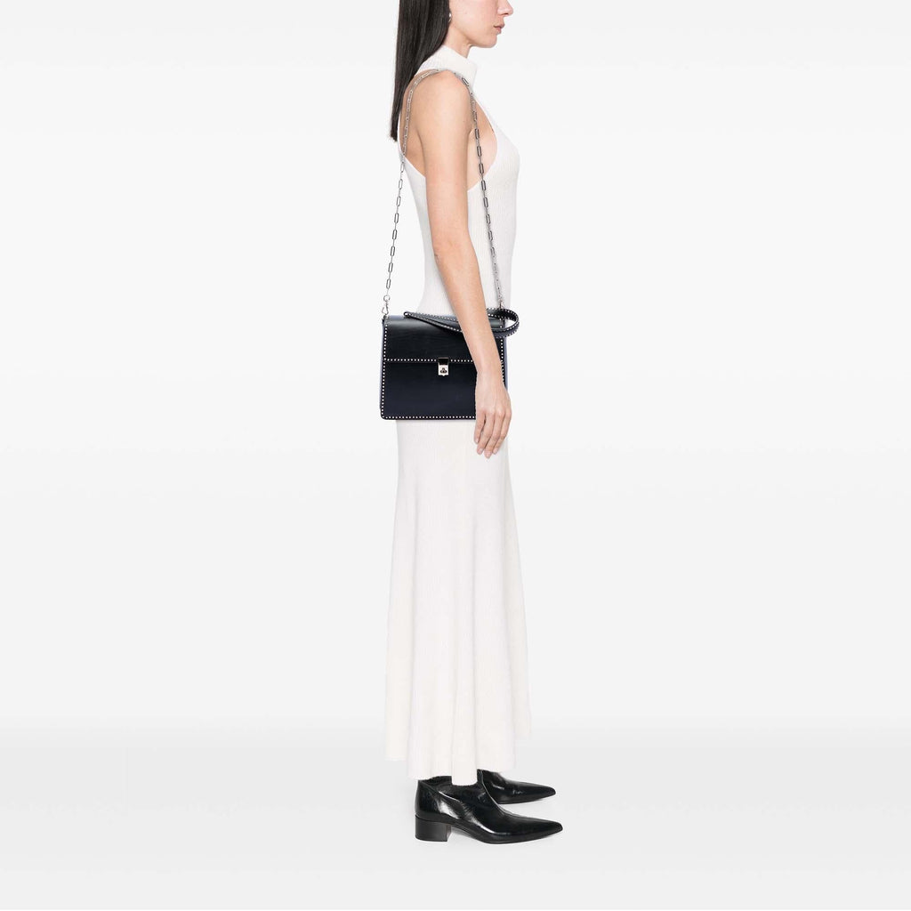 Valentino Leather Rockstud Top Handle Bag - Black