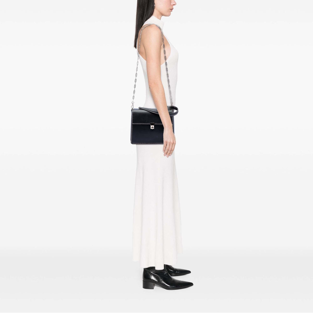 Valentino Leather Rockstud Top Handle Bag - Black