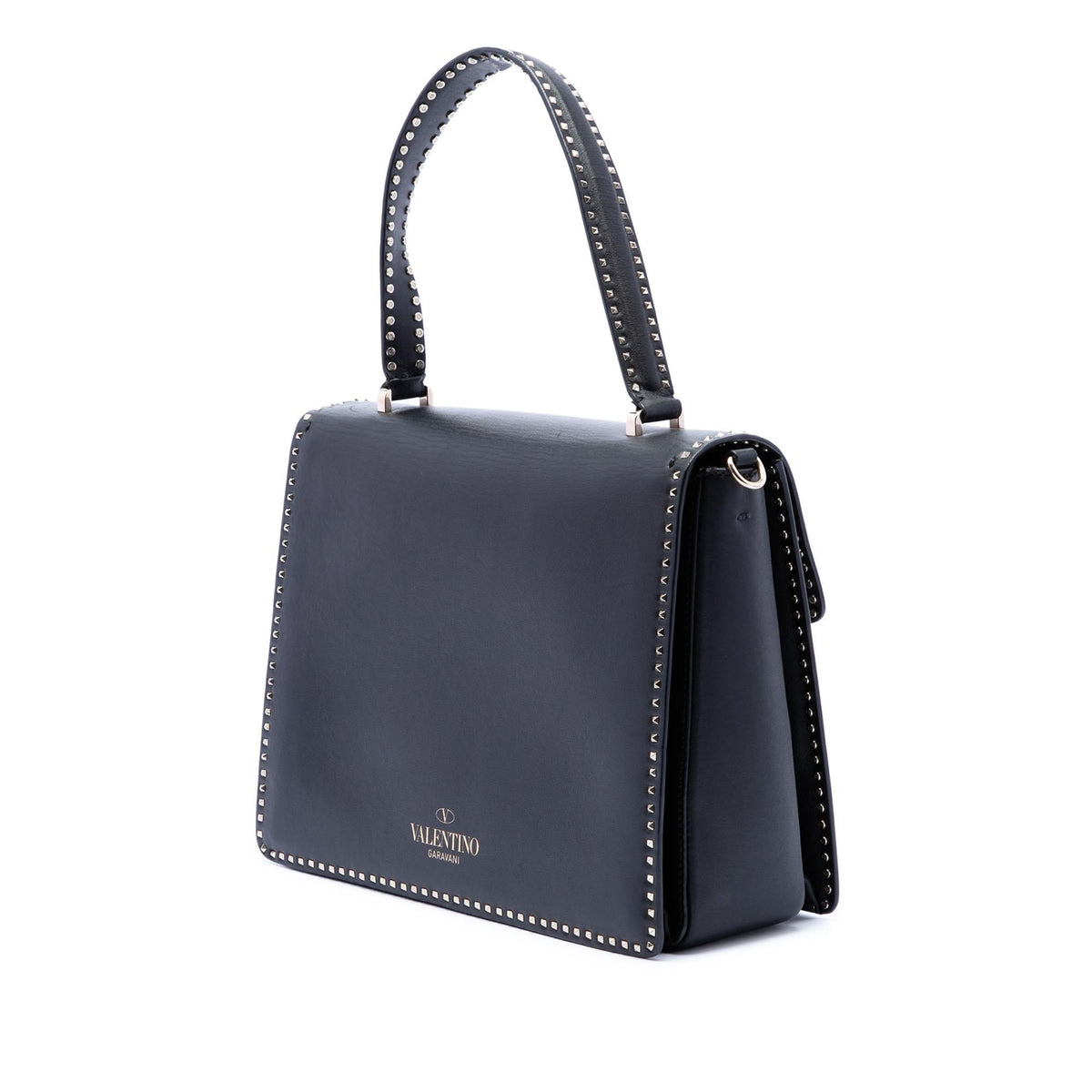 Valentino Leather Rockstud Top Handle Bag - Black