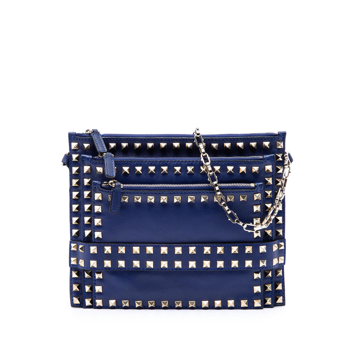 Valentino Leather Rockstud Triple Zip Crossbody Bag - Blue
