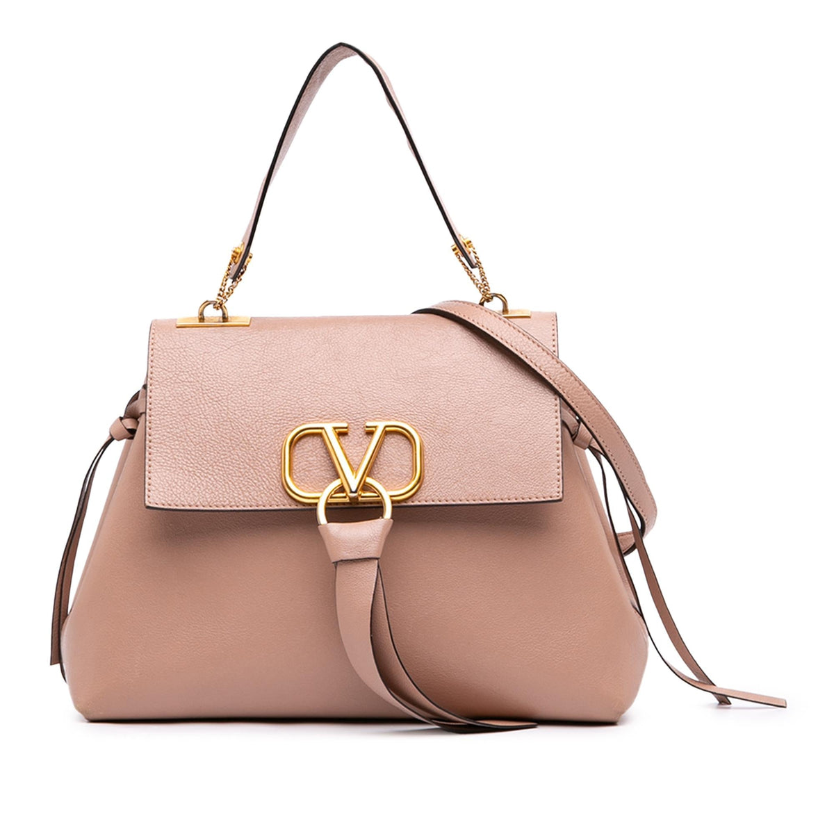 Valentino Medium Grained Calfskin VRing Top Handle Bag - Brown
