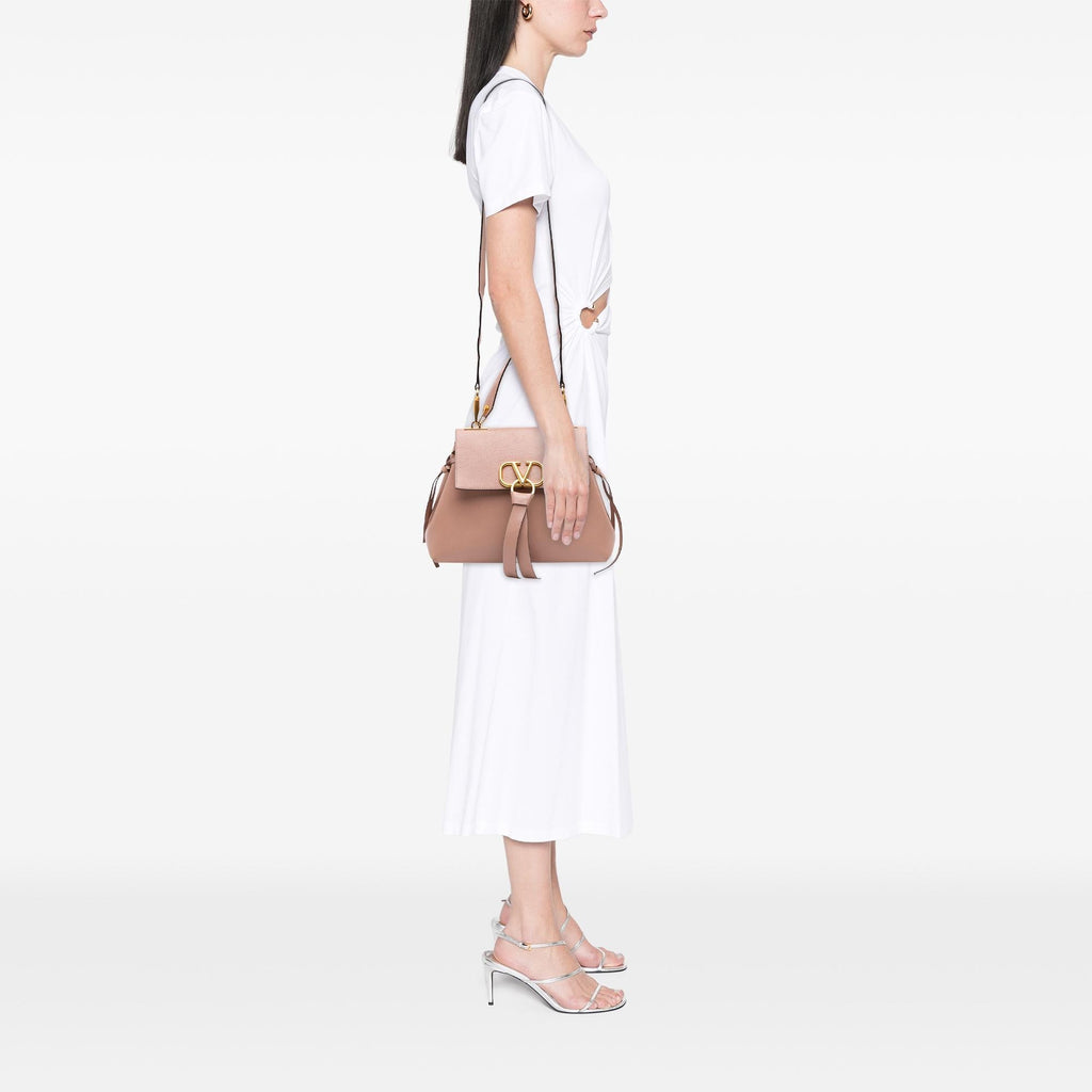 Valentino Medium Grained Calfskin VRing Top Handle Bag - Brown