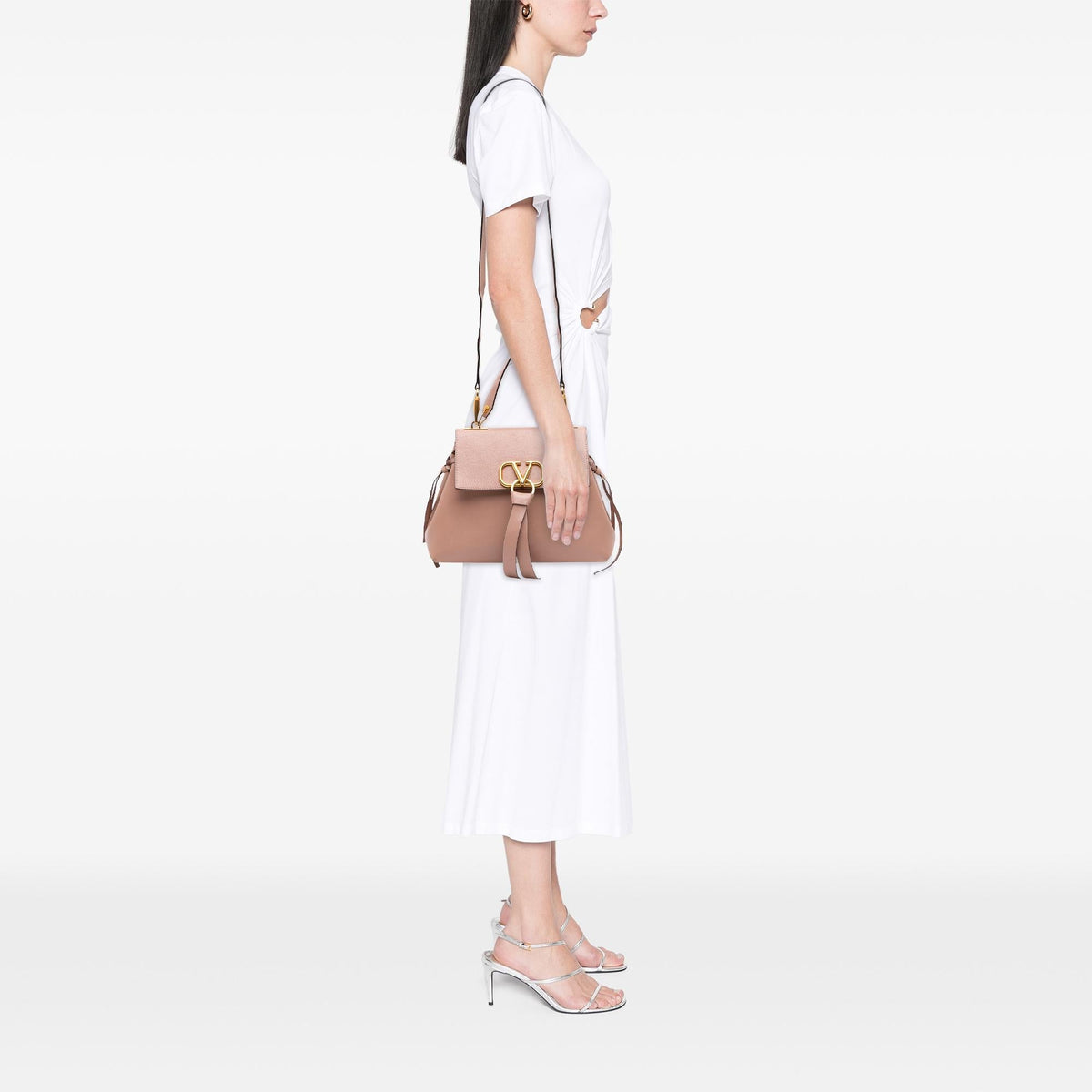 Valentino Medium Grained Calfskin VRing Top Handle Bag - Brown