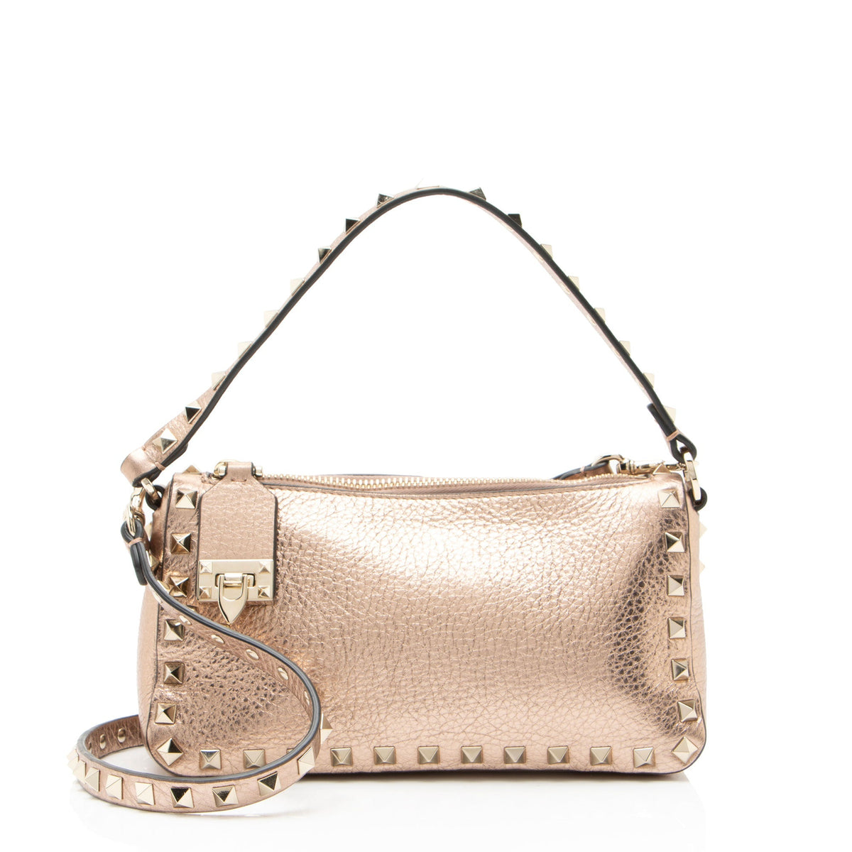 Valentino Metallic Calfskin Rockstud Small Shoulder Bag - Pink