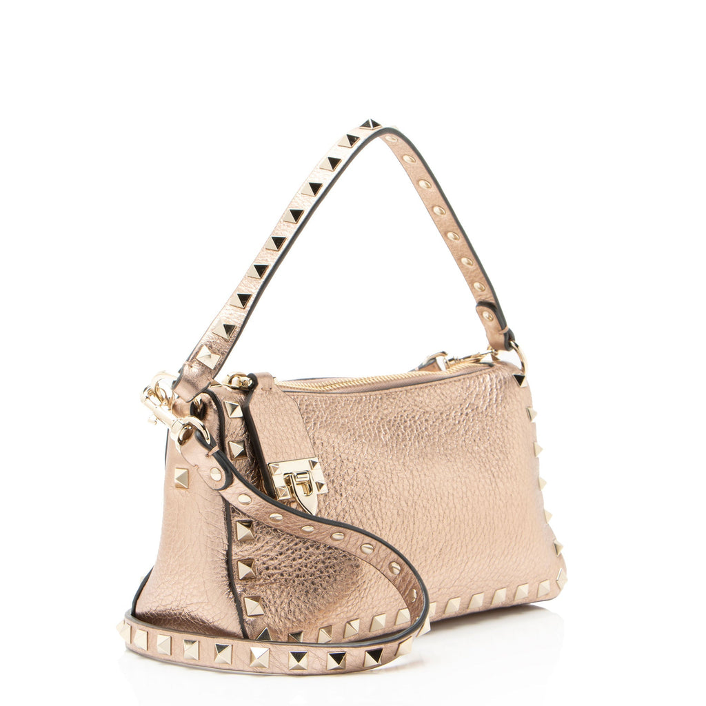 Valentino Metallic Calfskin Rockstud Small Shoulder Bag - Pink
