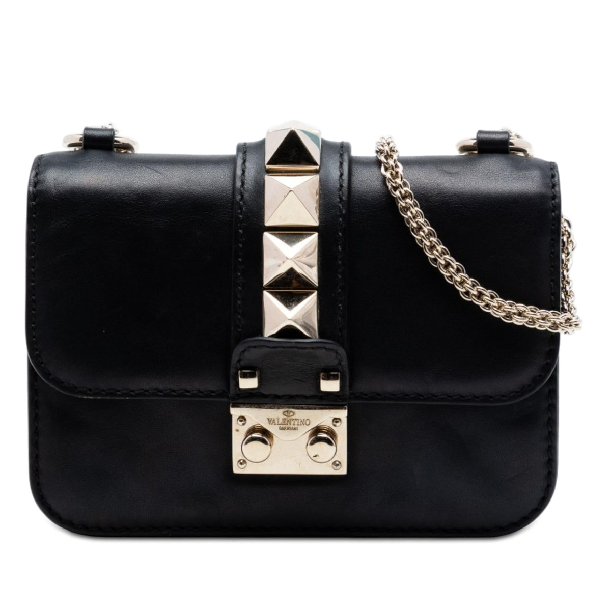 Valentino Mini Leather Rockstud Glam Lock Crossbody Bag - Black