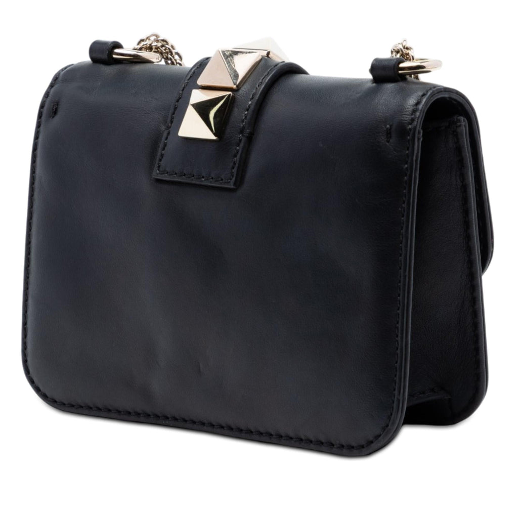 Valentino Mini Leather Rockstud Glam Lock Crossbody Bag - Black