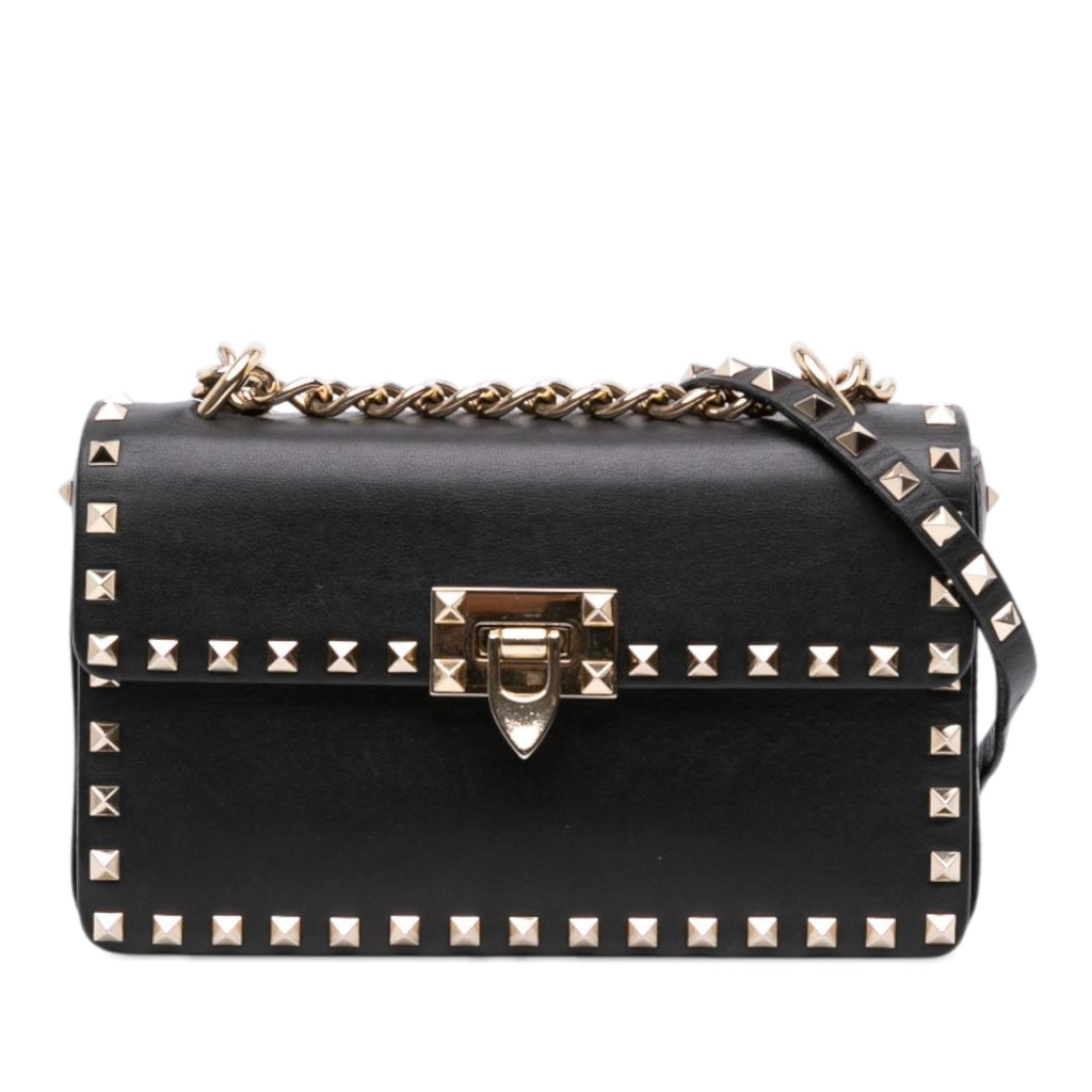 Valentino Small Leather Rockstud Flip Lock Chain Crossbody Bag - Black