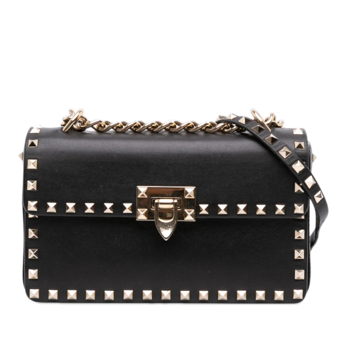 Valentino Small Leather Rockstud Flip Lock Chain Crossbody Bag - Black