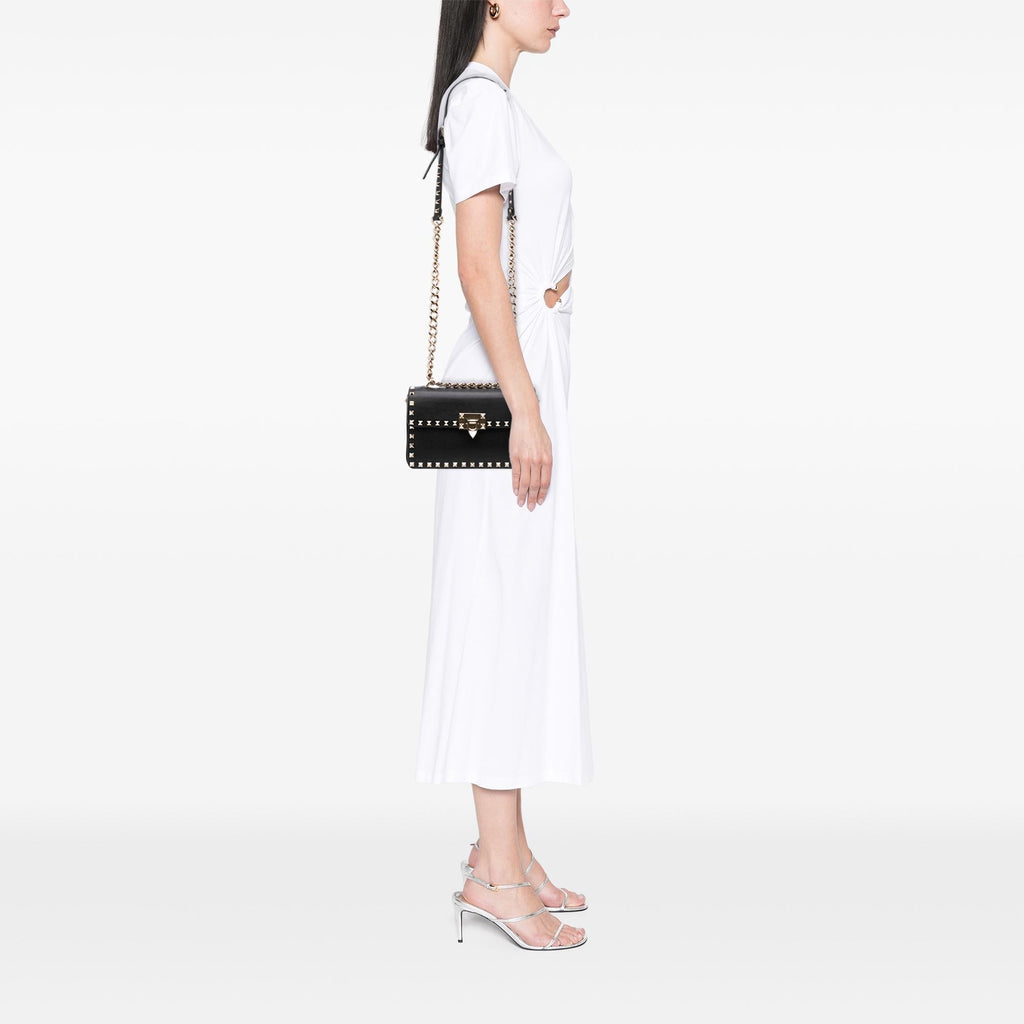 Valentino Small Leather Rockstud Flip Lock Chain Crossbody Bag - Black