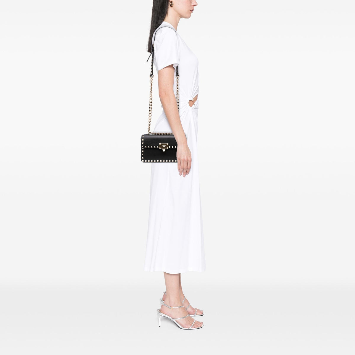 Valentino Small Leather Rockstud Flip Lock Chain Crossbody Bag - Black