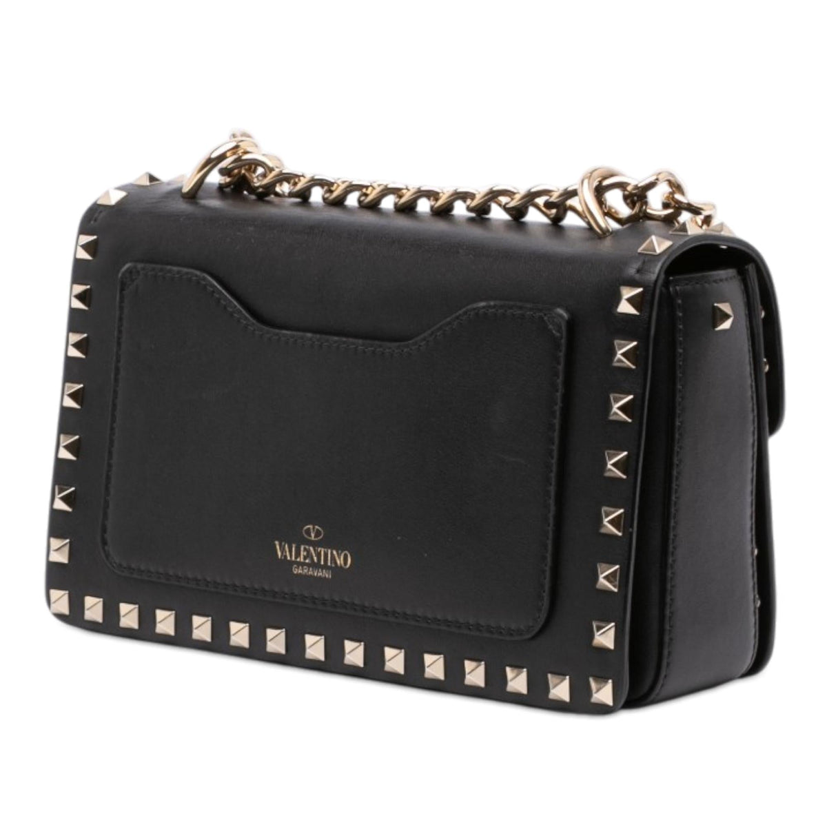 Valentino Small Leather Rockstud Flip Lock Chain Crossbody Bag - Black