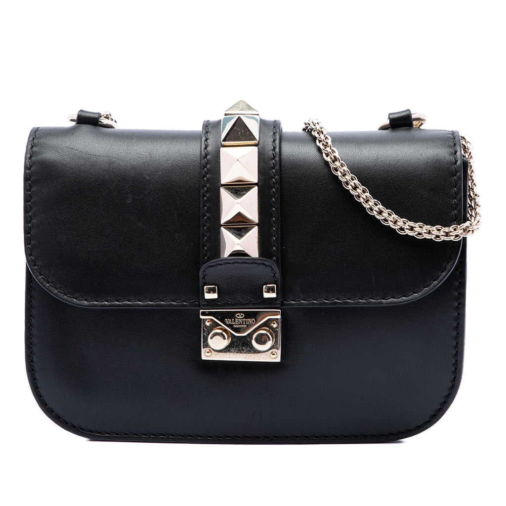 Valentino Small Leather Rockstud Glam Lock Crossbody Bag - Black