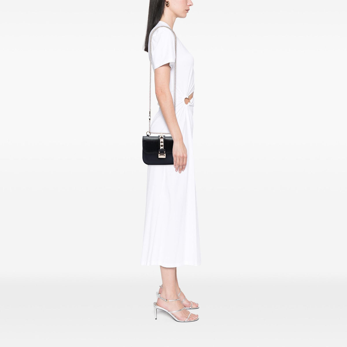 Valentino Small Leather Rockstud Glam Lock Crossbody Bag - Black