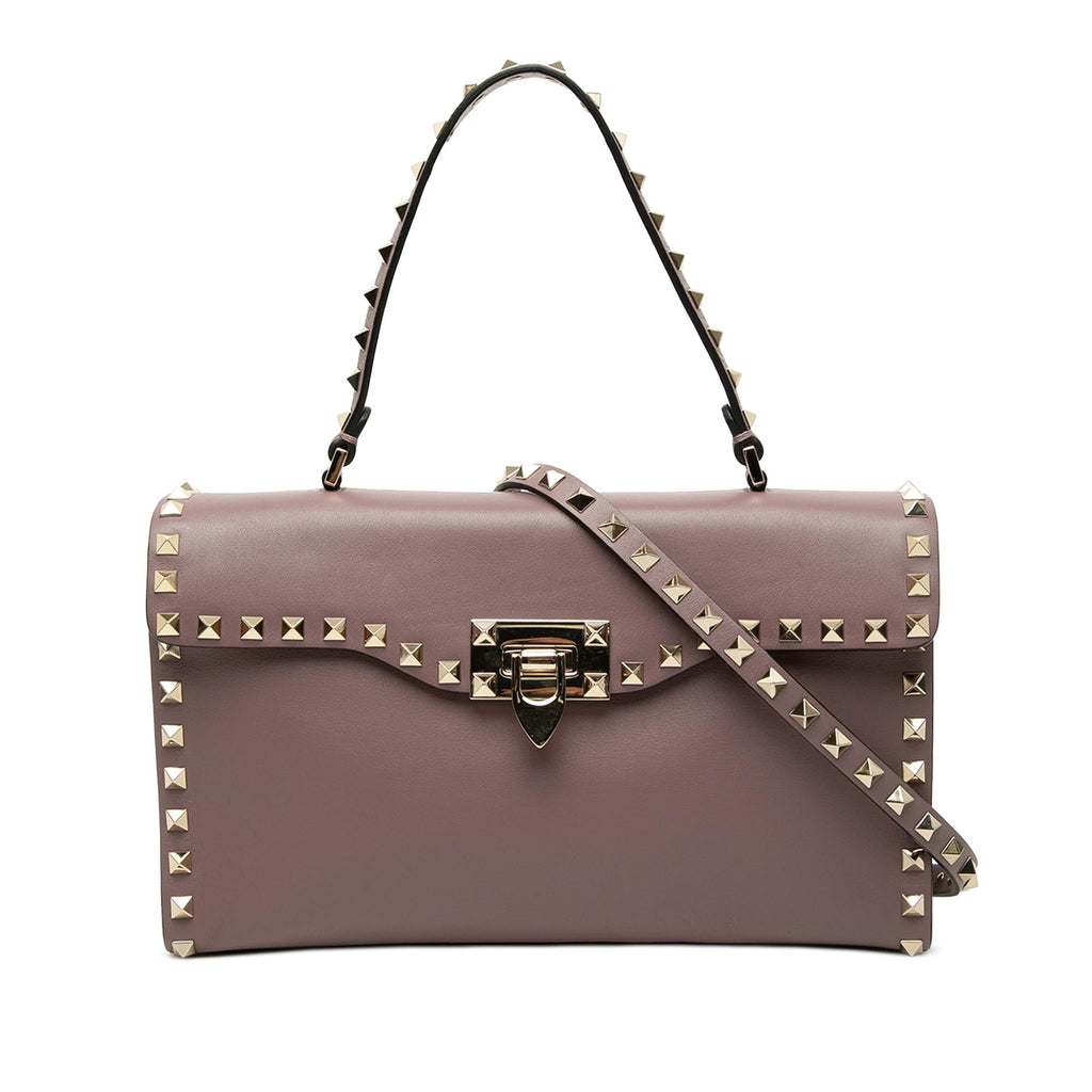 Valentino Small Leather Rockstud Single Handle Flap Satchel - Pink