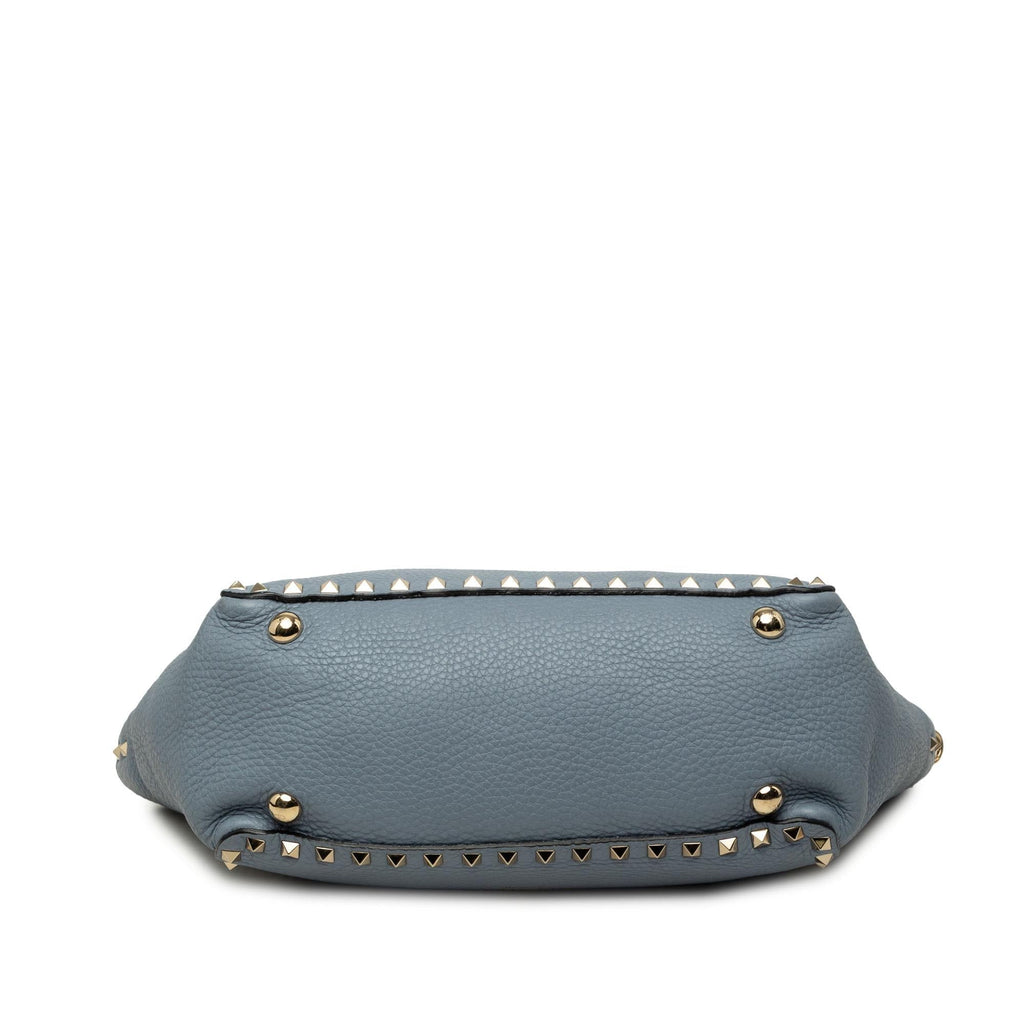 Valentino Small Leather Rockstud Trapeze Satchel - Blue