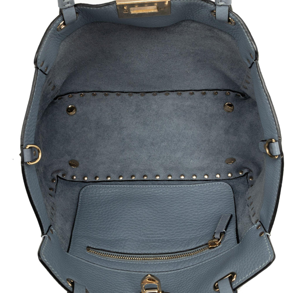 Valentino Small Leather Rockstud Trapeze Satchel - Blue