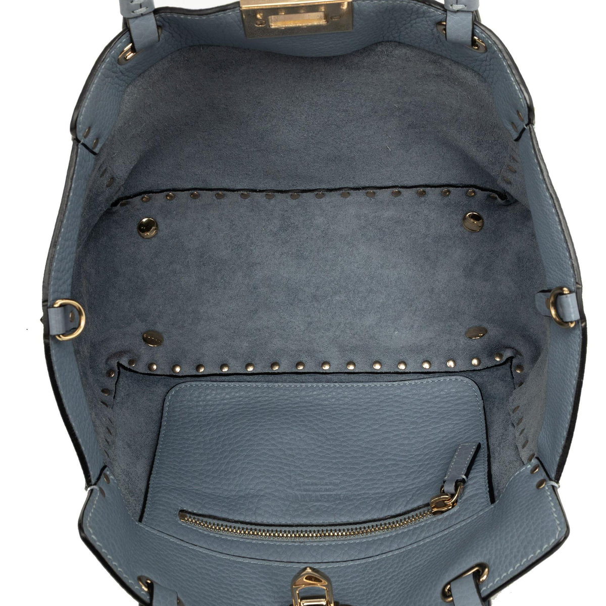 Valentino Small Leather Rockstud Trapeze Satchel - Blue