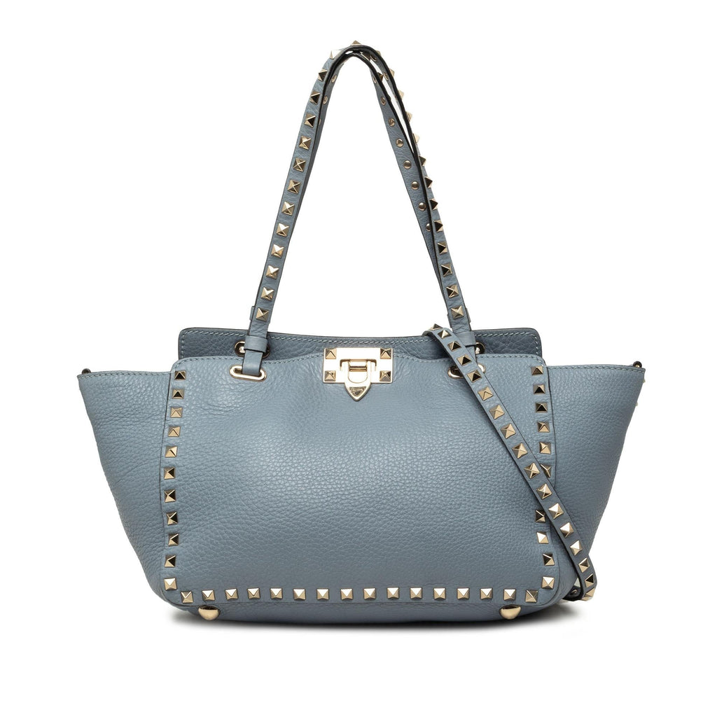 Valentino Small Leather Rockstud Trapeze Satchel - Blue