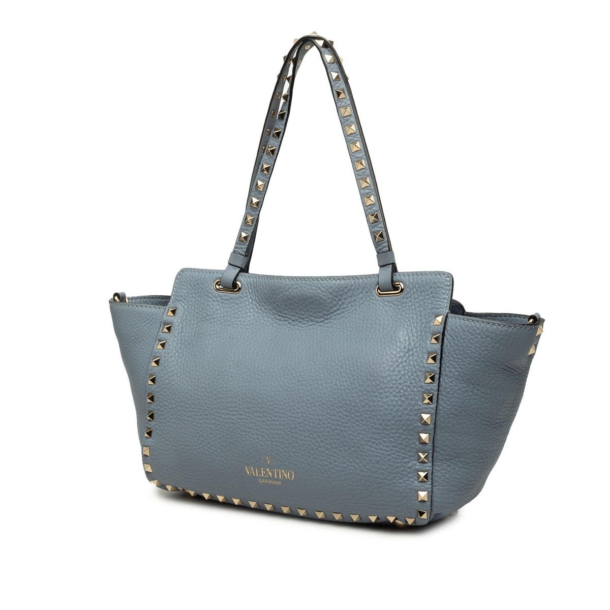 Valentino Small Leather Rockstud Trapeze Satchel - Blue