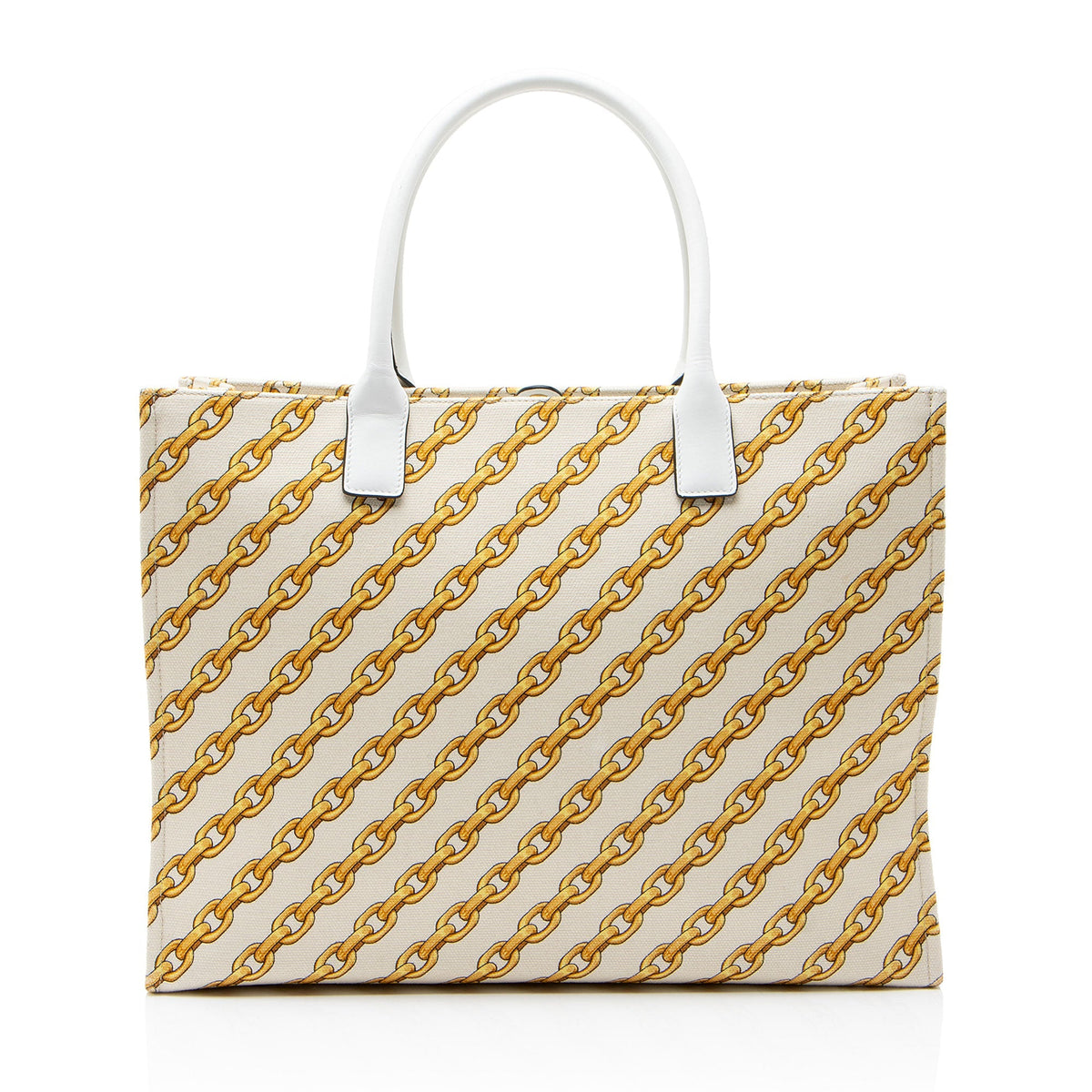 Versace Chain Link Canvas La Medusa Large Tote Bag - Beige/Gold