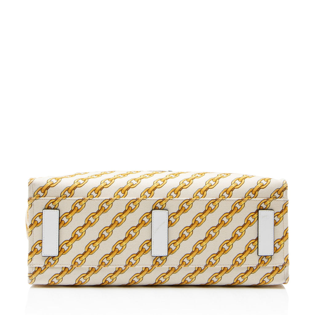 Versace Chain Link Canvas La Medusa Large Tote Bag - Beige/Gold
